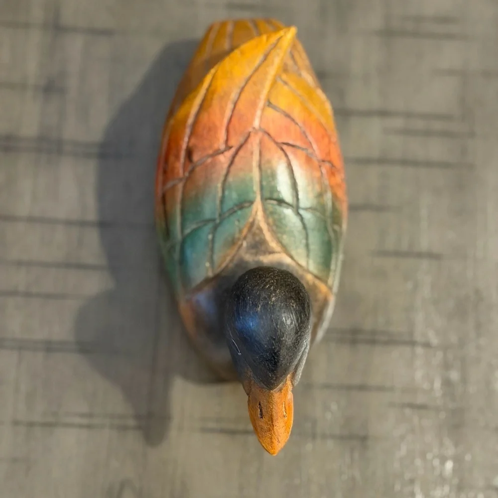 Vintage Hand Carved Colorful Wooden Duck Figurine